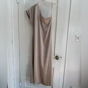 One shoulder A line beige dress, NWT